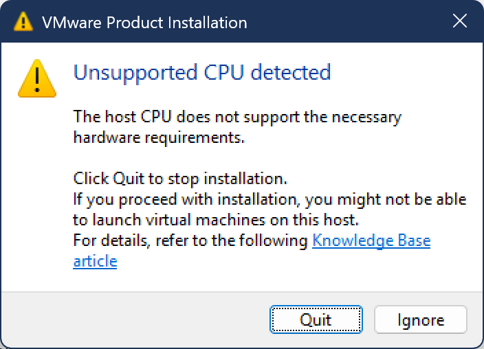 Unsupported CPU detected (Snapdragon X Plus) | VMware Workstation